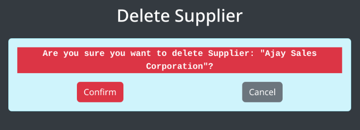 Confirm Deletion of Supplier