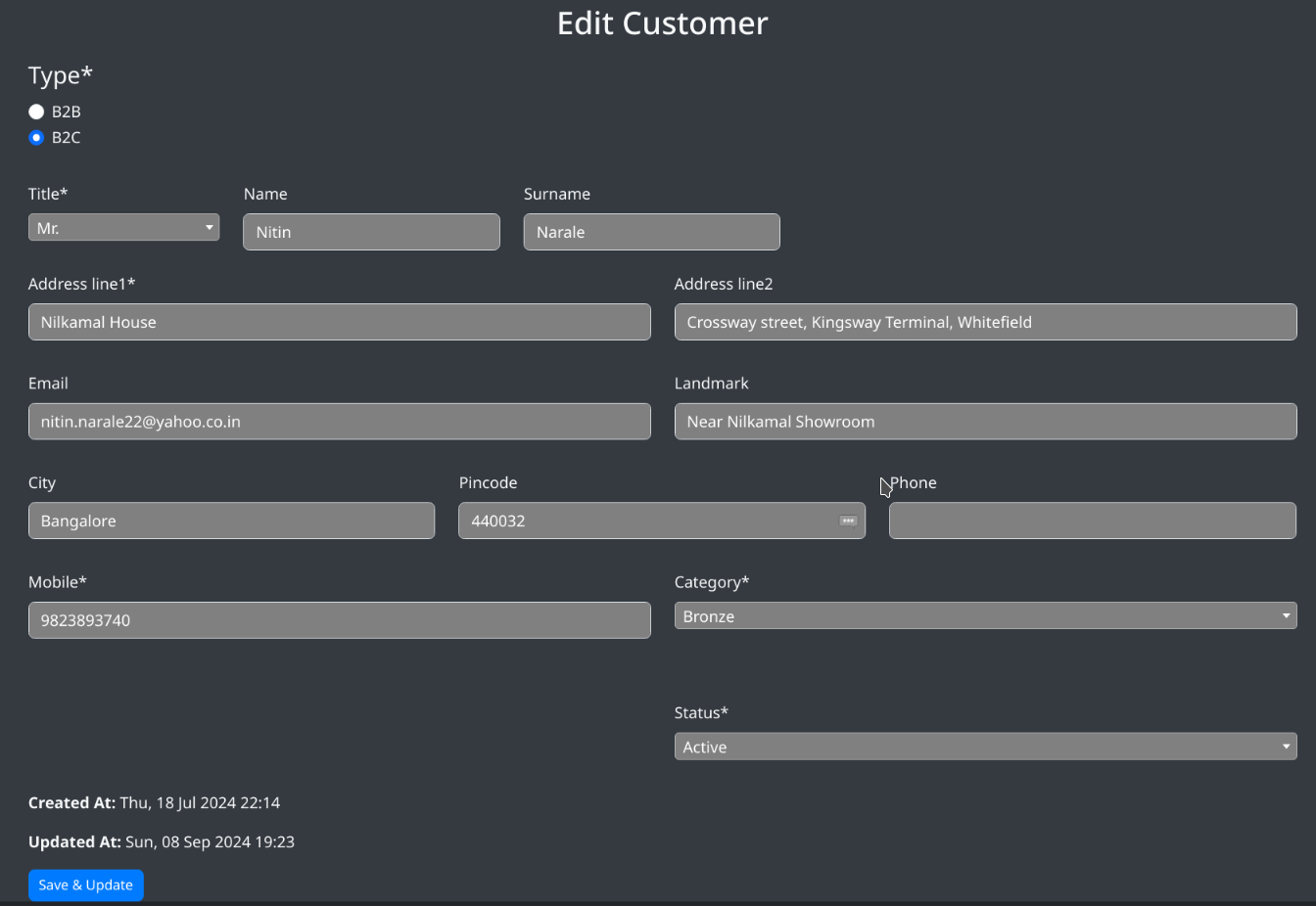 Edit an existing Customers